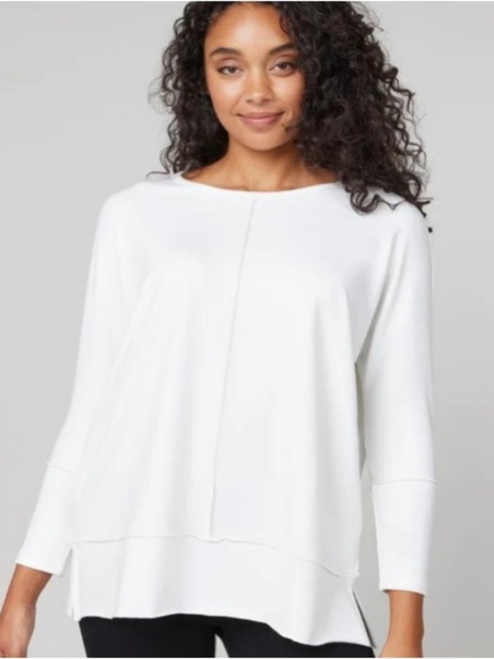 SPANX Perfect Length Raw Seam Top Black Size Small (Oversized Fit)